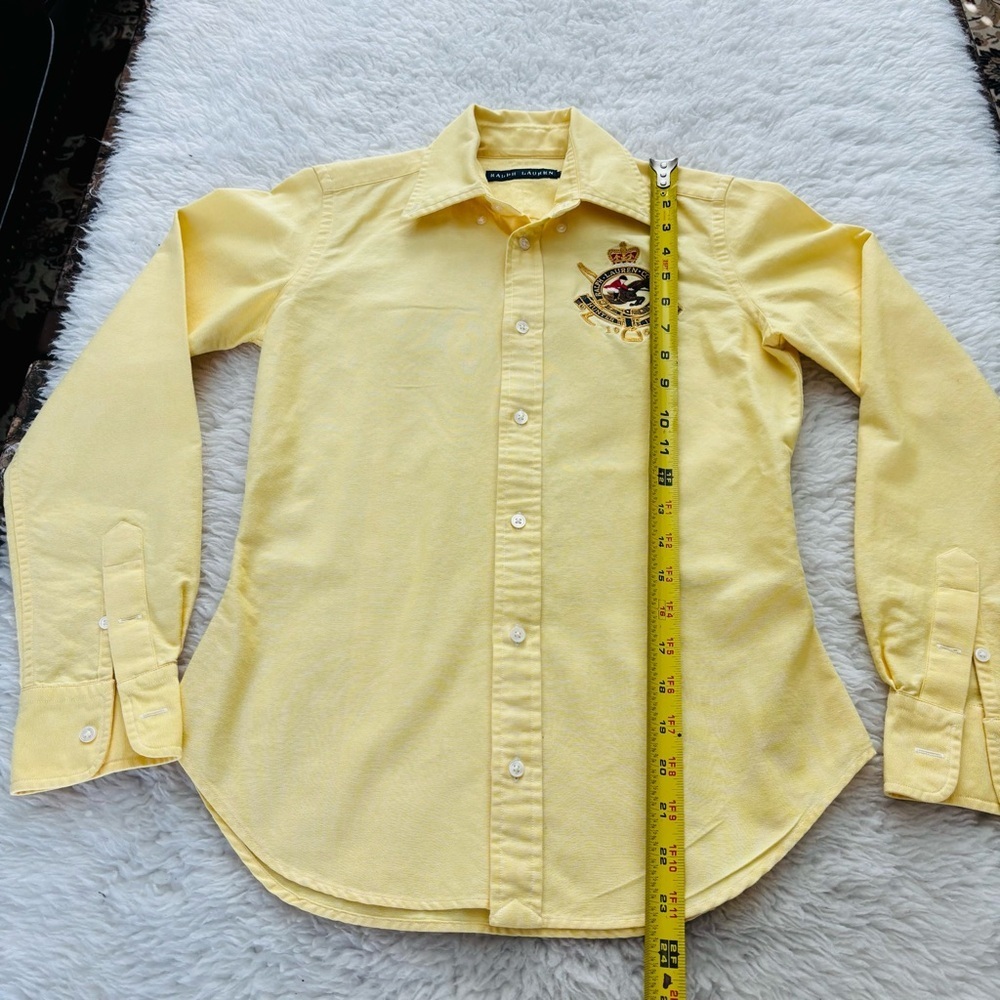 Ralph Lauren Yellow Embroidered Crest Button-Down Girls Kids Shirt size 7 - Picture 9 of 16